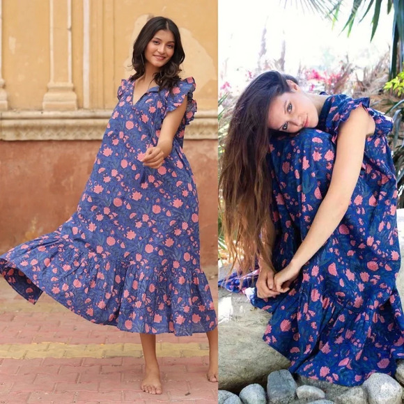 The Fox and The Mermaid Venice Aarya Tent Maxi Dress Floral Sleeveless Tiered M - Picture 3 of 15